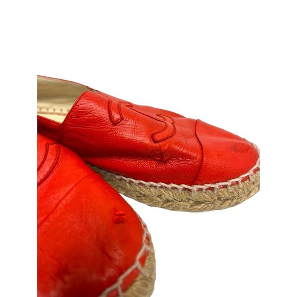 CHANEL Red Lambskin Leather CC Logo Cap Toe Espadrilles Loafers Size 37 US 7 - Picture 8 of 11